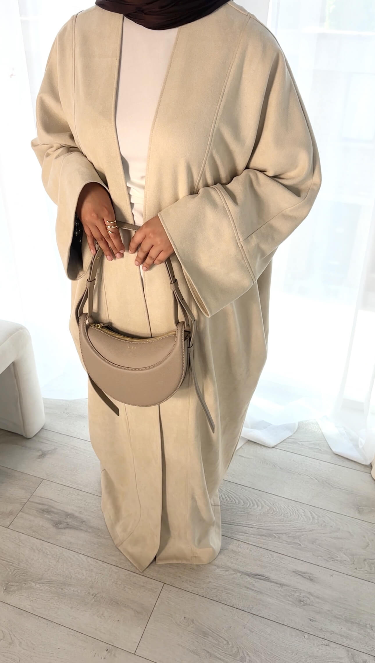 Suede Winter Abaya in Beige